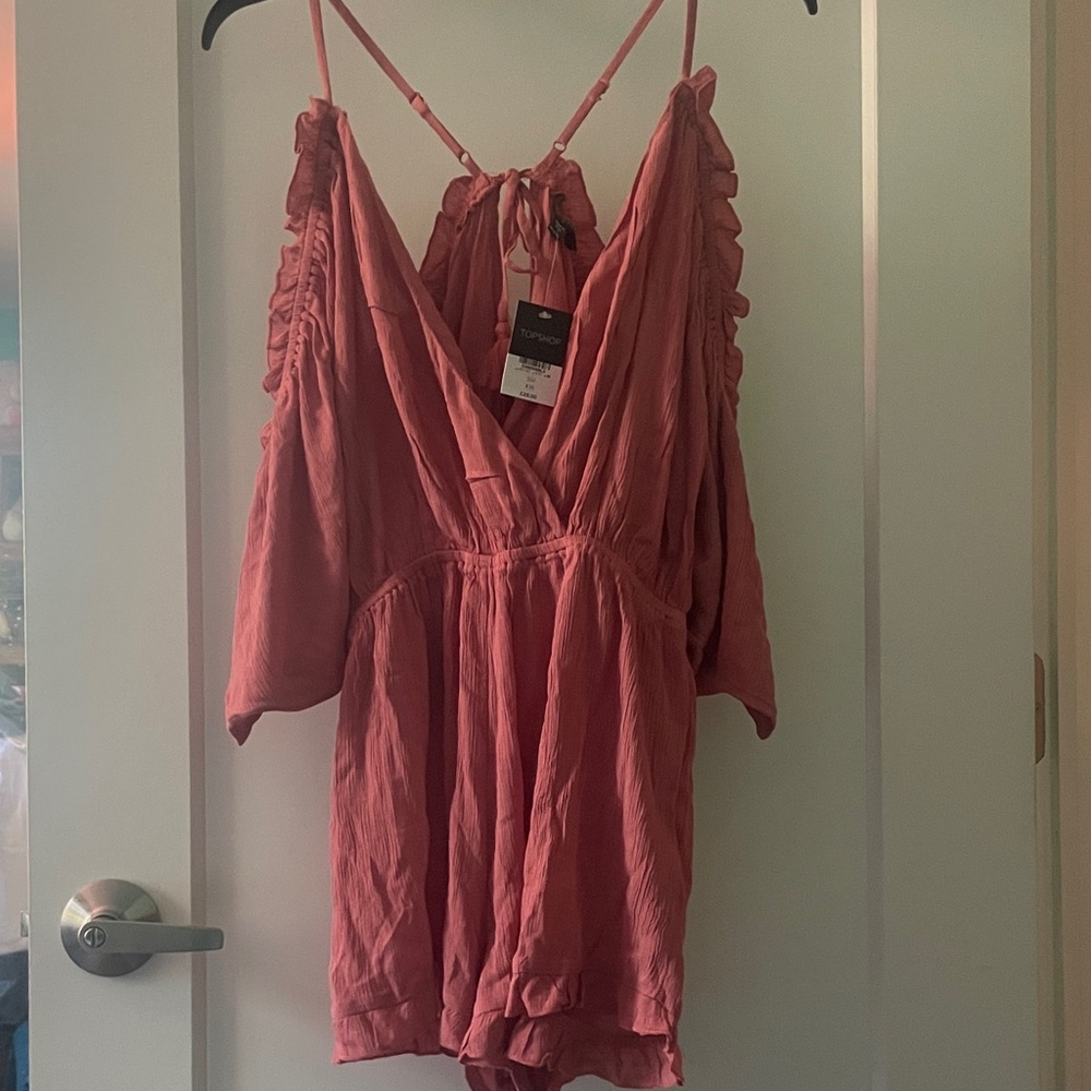 Topshop Coral Ruffle Romper